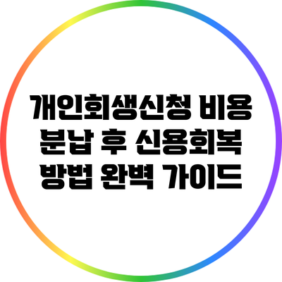 개인회생신청 비용 분납 후 신용회복 방법 완벽 가이드